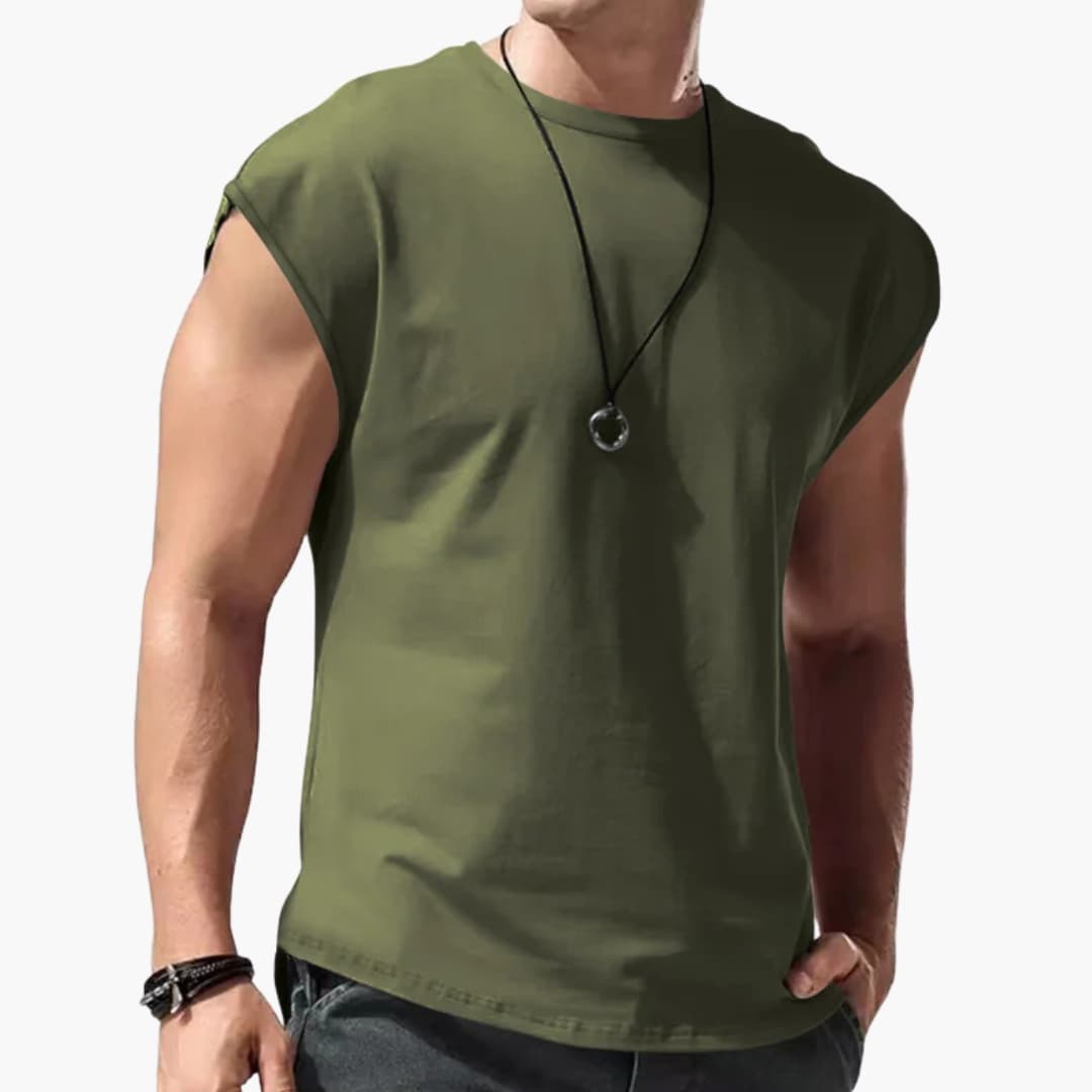 Men’s Sleeveless T-Shirt with Round Neck and Plain Surface