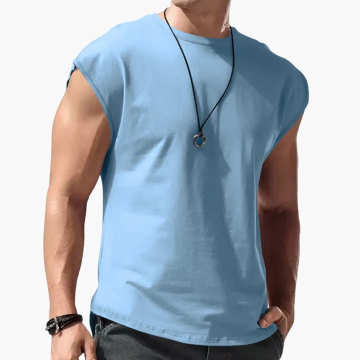 Men’s Sleeveless T-Shirt with Round Neck and Plain Surface