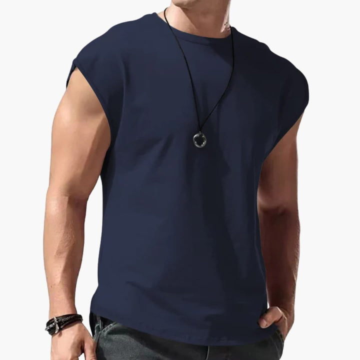 Men’s Sleeveless T-Shirt with Round Neck and Plain Surface