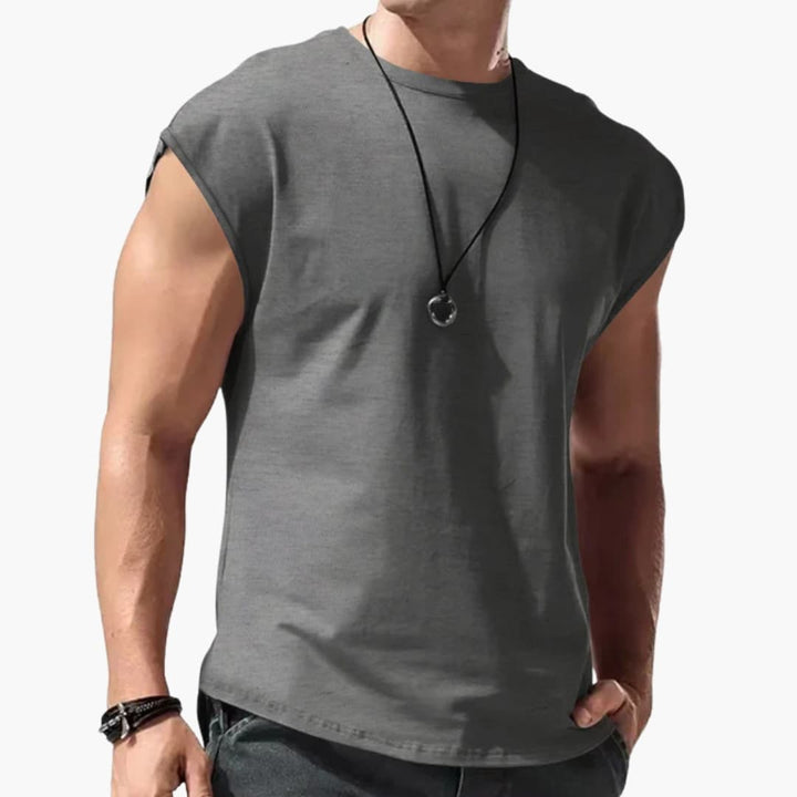 Men’s Sleeveless T-Shirt with Round Neck and Plain Surface