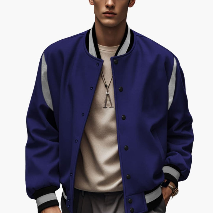 Men’s Bomber Jacket with Button Front and Contrast Sleeves
