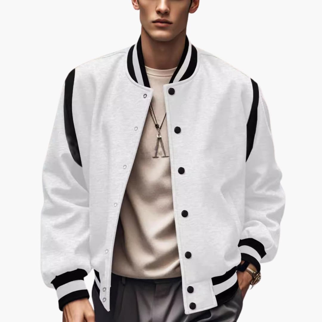 Men’s Bomber Jacket with Button Front and Contrast Sleeves