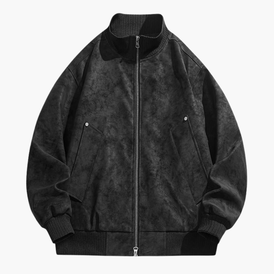 Men’s Bomber Jacket with High Collar - Zip Front and Elastic Cuffs