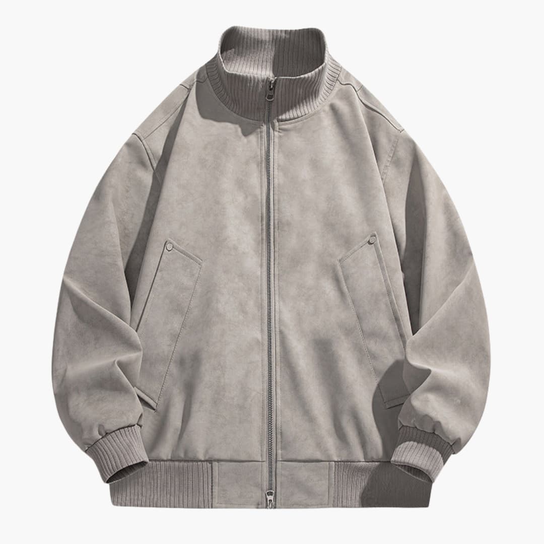 Men’s Bomber Jacket with High Collar - Zip Front and Elastic Cuffs