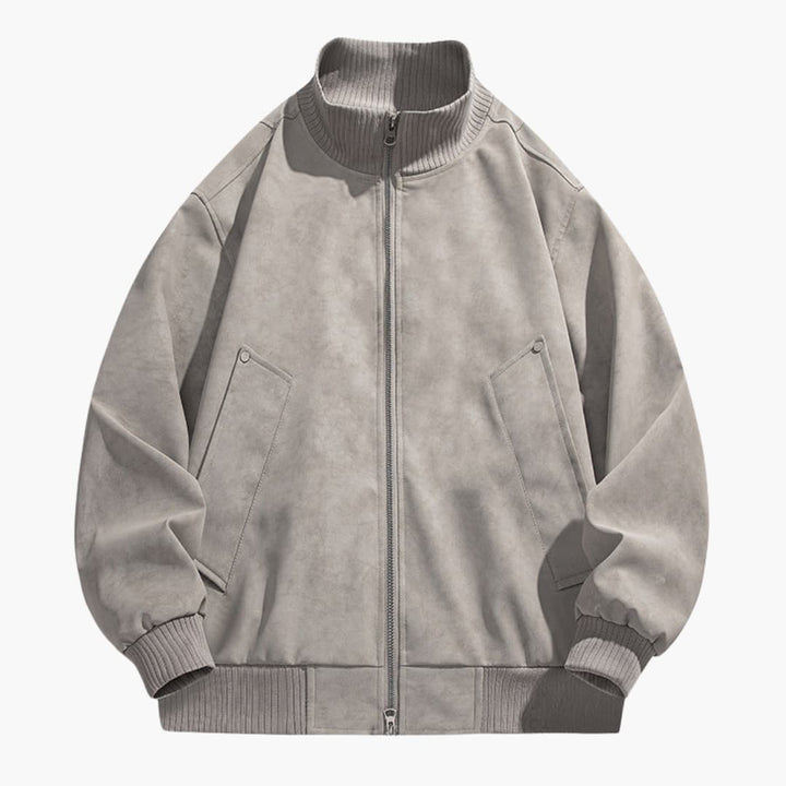 Men’s Bomber Jacket with High Collar - Zip Front and Elastic Cuffs