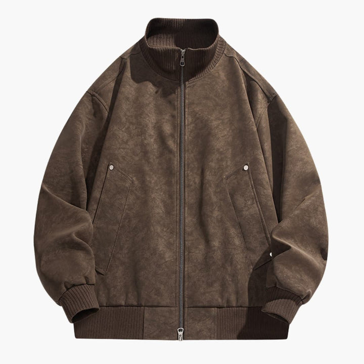 Men’s Bomber Jacket with High Collar - Zip Front and Elastic Cuffs