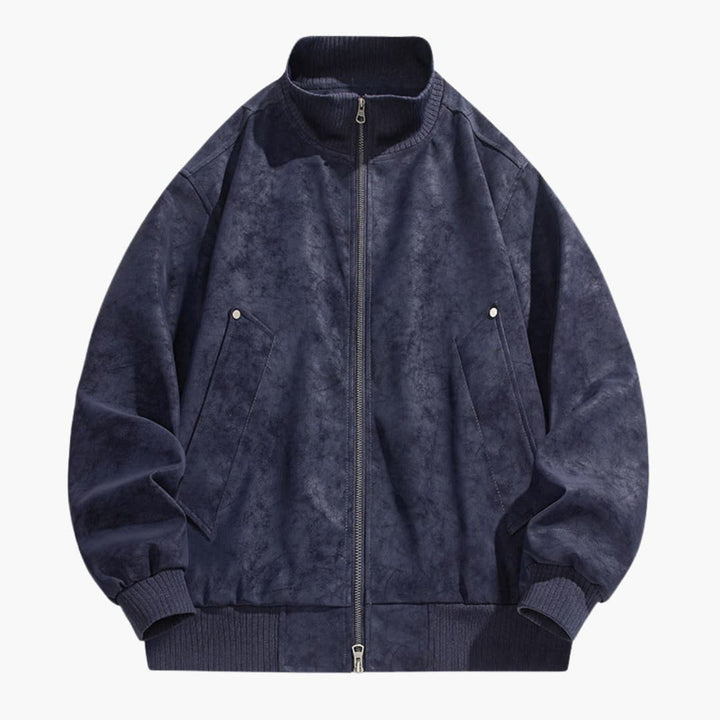 Men’s Bomber Jacket with High Collar - Zip Front and Elastic Cuffs