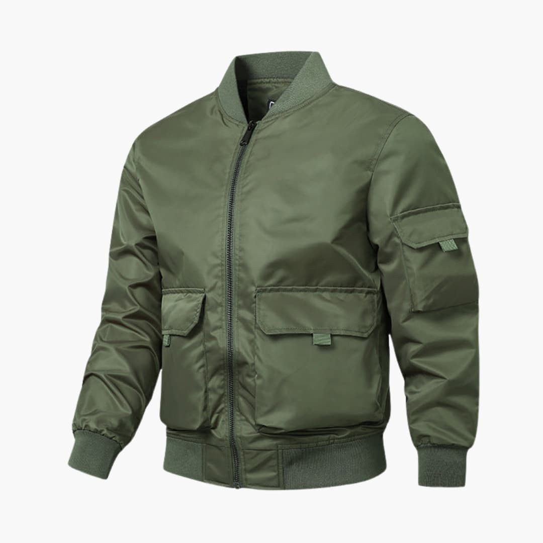 Men’s Bomber Jacket with Patch Pockets and Elastic Cuffs