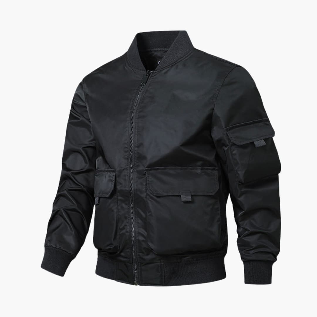 Men’s Bomber Jacket with Patch Pockets and Elastic Cuffs