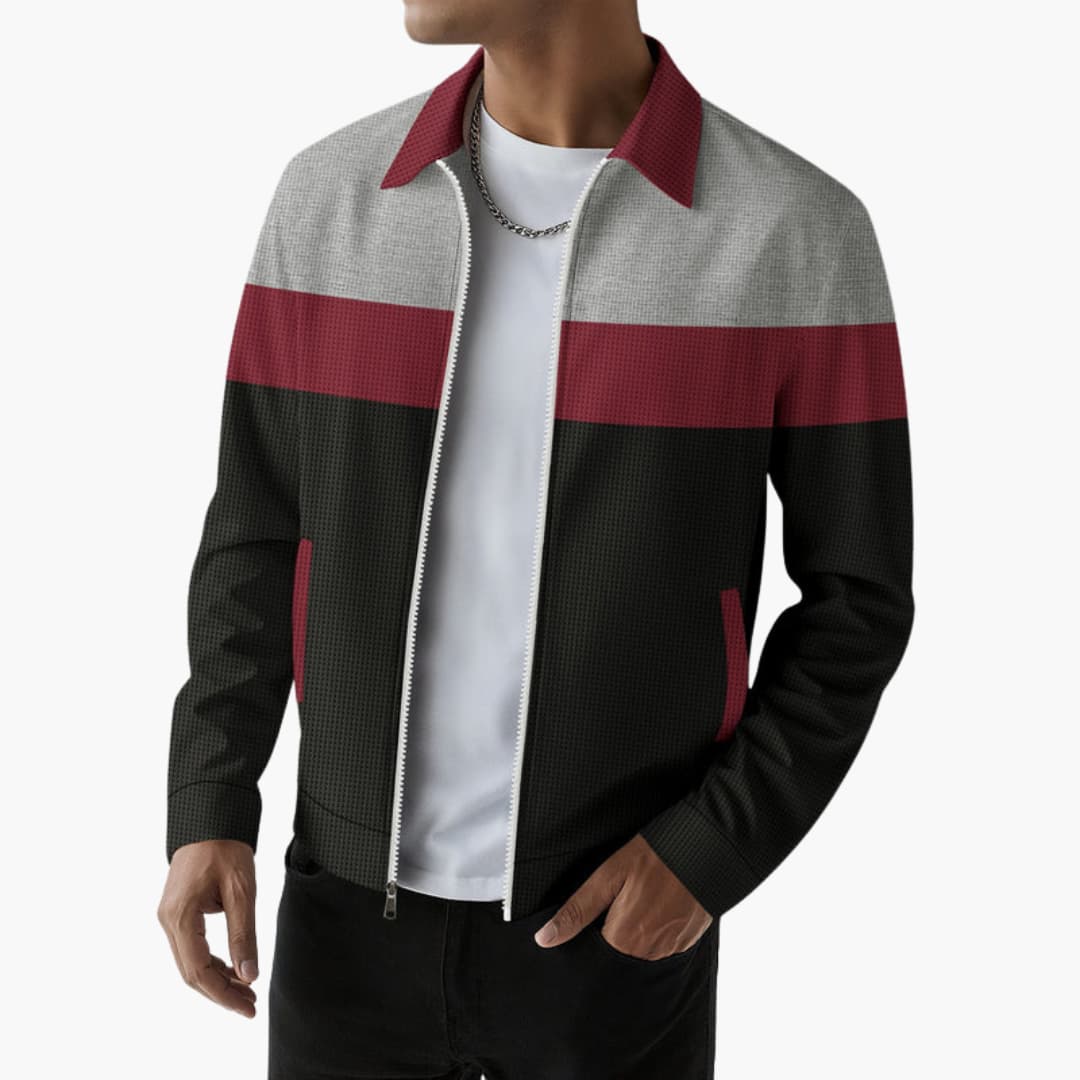 Men’s Bomber Jacket with Textured Design and Contrast Stripes