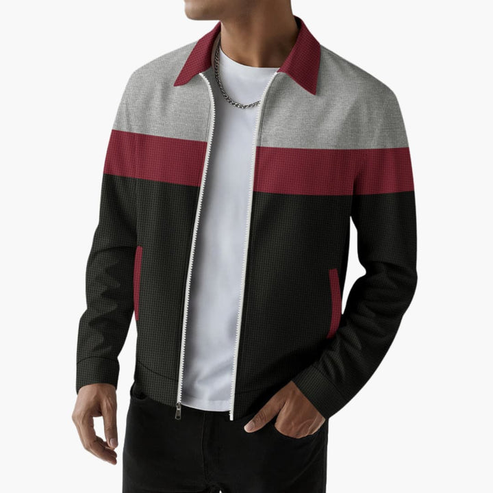 Men’s Bomber Jacket with Textured Design and Contrast Stripes