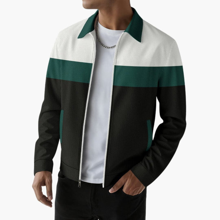 Men’s Bomber Jacket with Textured Design and Contrast Stripes