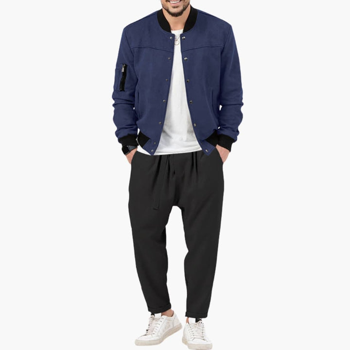Men’s Bomber Jacket with Zip Front and Elastic Edges