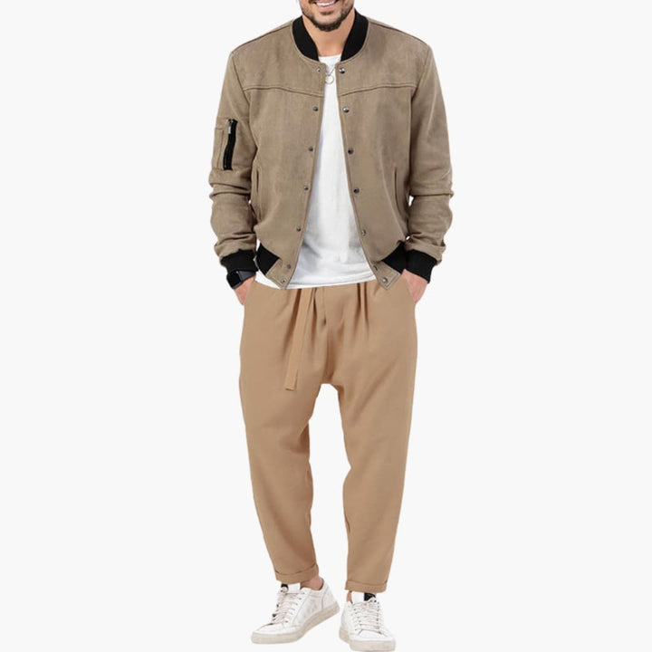 Men’s Bomber Jacket with Zip Front and Elastic Edges
