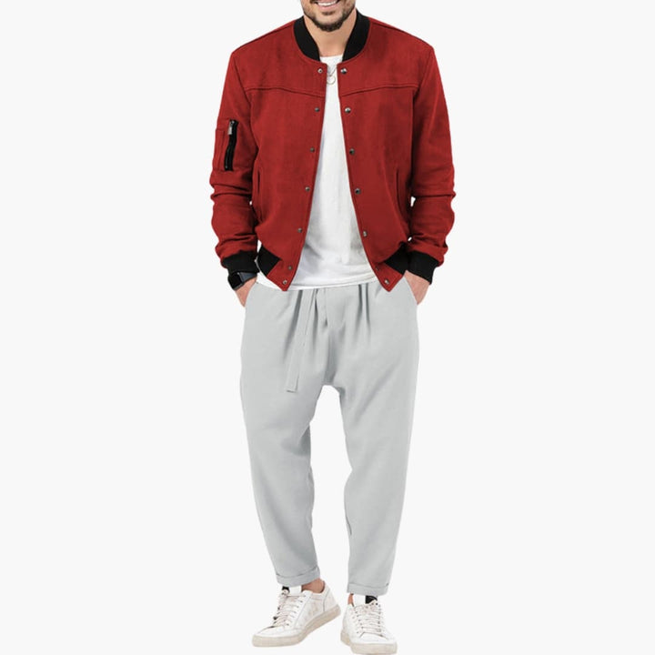 Men’s Bomber Jacket with Zip Front and Elastic Edges