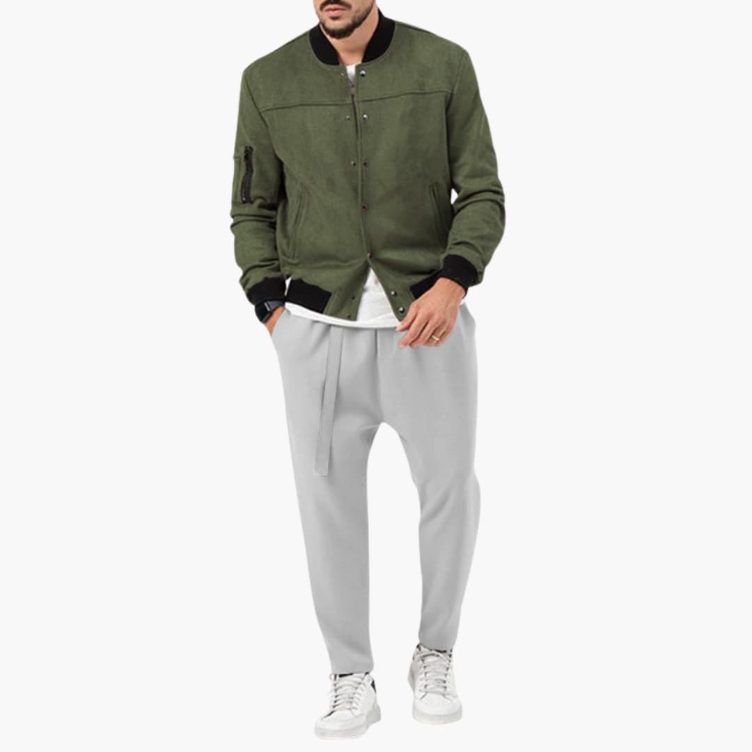 Men’s Bomber Jacket with Zip Front and Elastic Edges