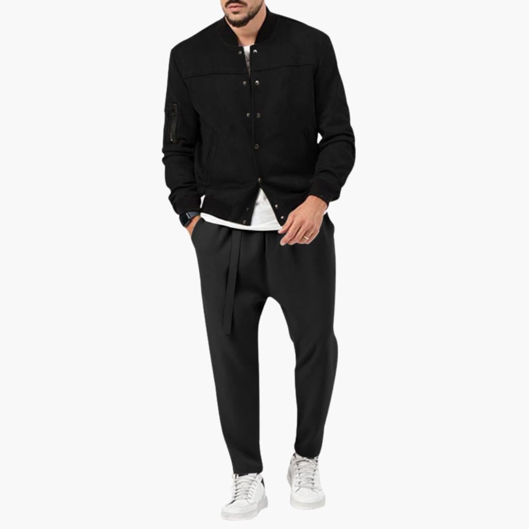 Men’s Bomber Jacket with Zip Front and Elastic Edges