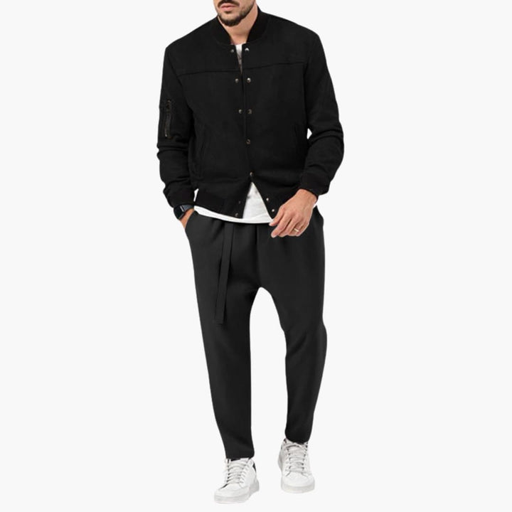 Men’s Bomber Jacket with Zip Front and Elastic Edges