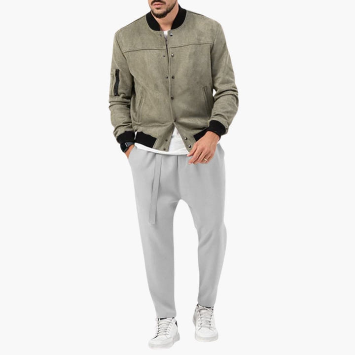 Men’s Bomber Jacket with Zip Front and Elastic Edges