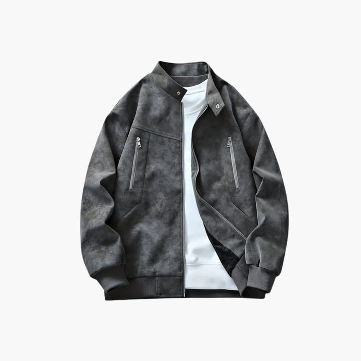 Men’s Bomber Jacket with Zip Front and Long Sleeves