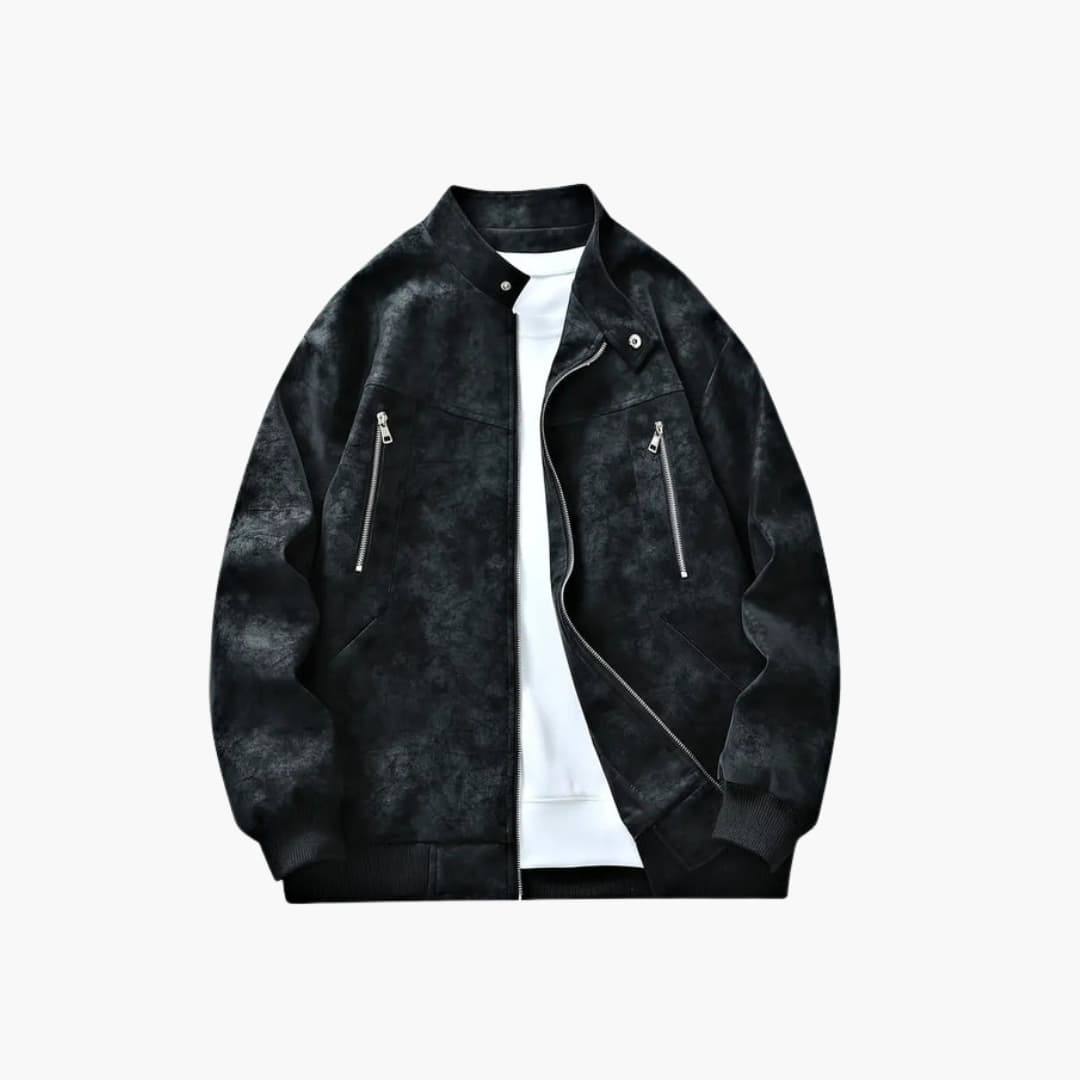 Men’s Bomber Jacket with Zip Front and Long Sleeves