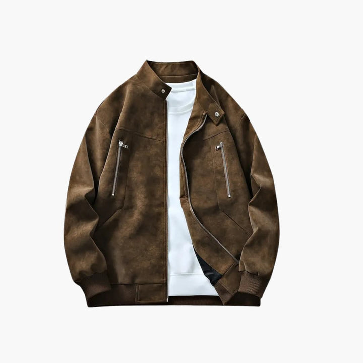 Men’s Bomber Jacket with Zip Front and Long Sleeves