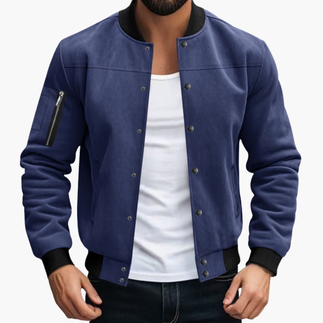 Men’s Bomber Jacket with Zip Pockets and Elastic Cuffs