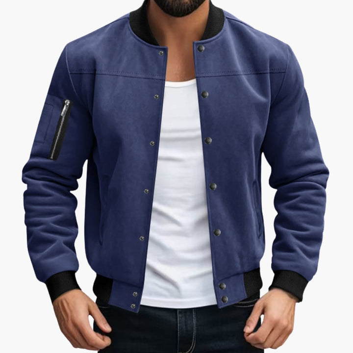 Men’s Bomber Jacket with Zip Pockets and Elastic Cuffs