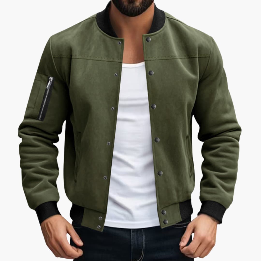 Men’s Bomber Jacket with Zip Pockets and Elastic Cuffs