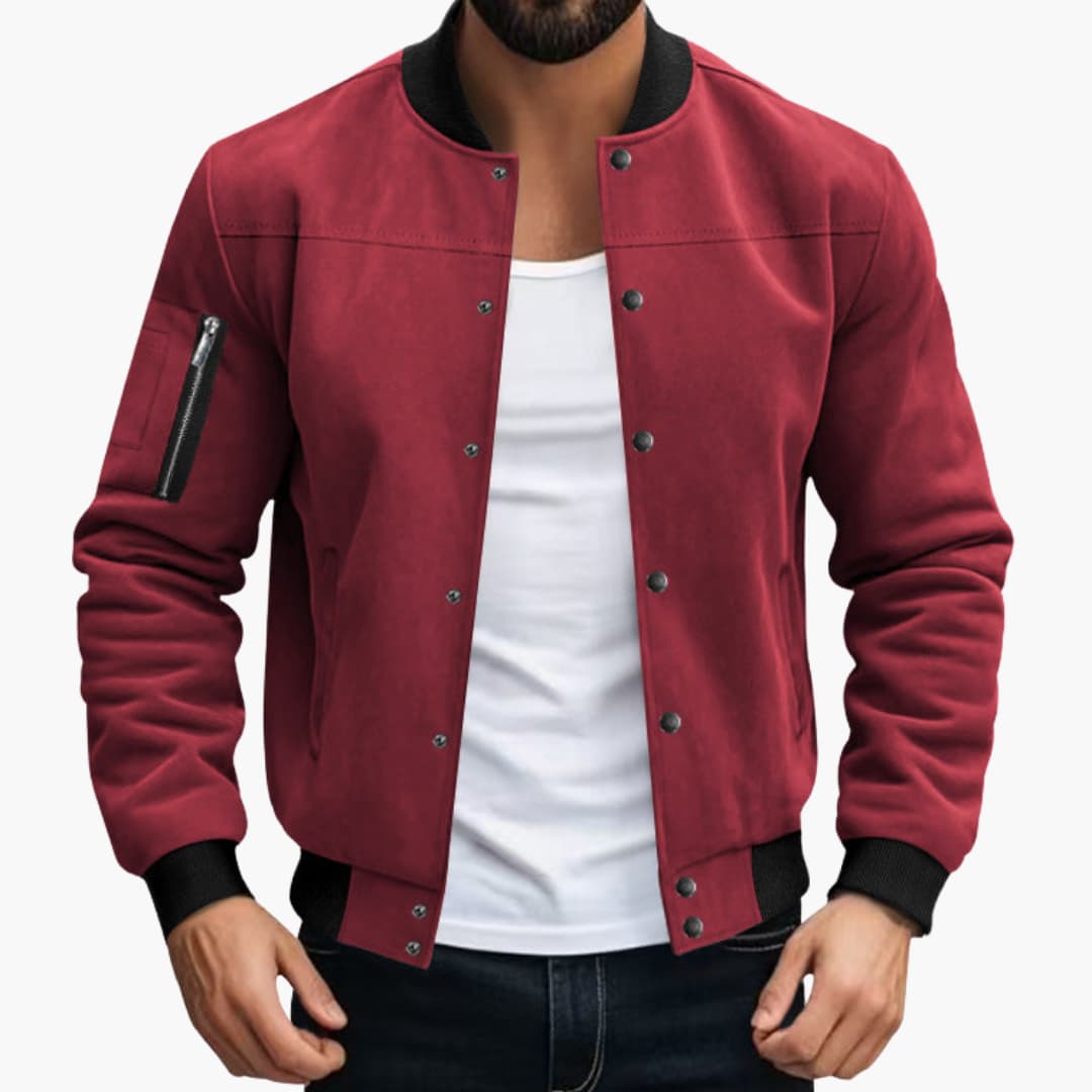 Men’s Bomber Jacket with Zip Pockets and Elastic Cuffs