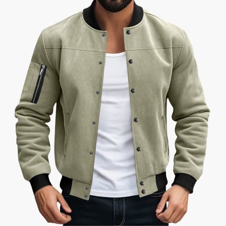 Men’s Bomber Jacket with Zip Pockets and Elastic Cuffs