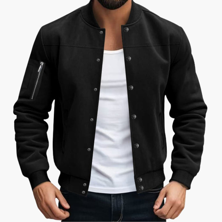 Men’s Bomber Jacket with Zip Pockets and Elastic Cuffs