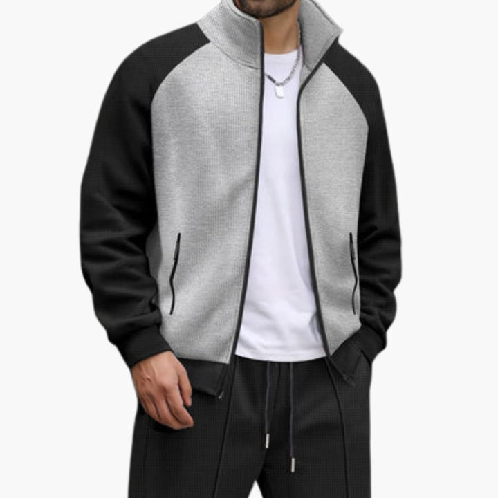 Men’s Bomber Jacket with Zip Pockets and Ribbed Trim