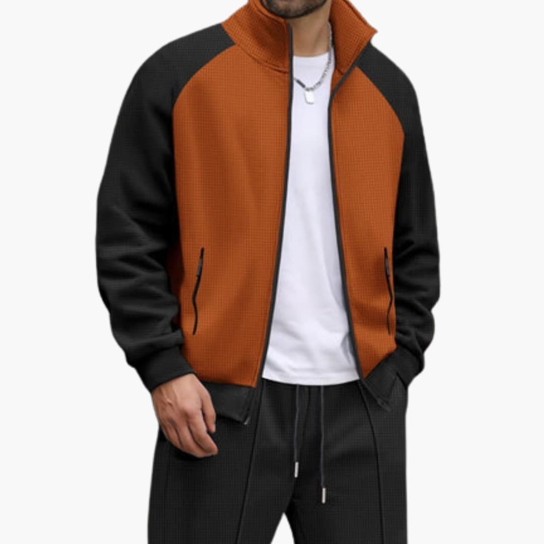 Men’s Bomber Jacket with Zip Pockets and Ribbed Trim