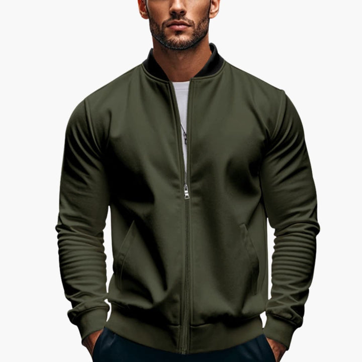 Men’s Elegant Bomber Jacket with Stand - Up Collar and Zipper