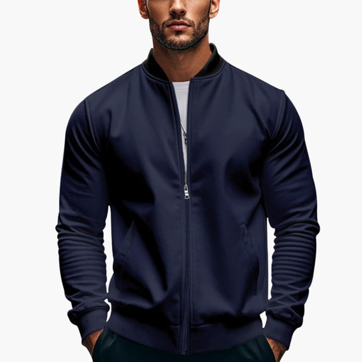 Men’s Elegant Bomber Jacket with Stand - Up Collar and Zipper