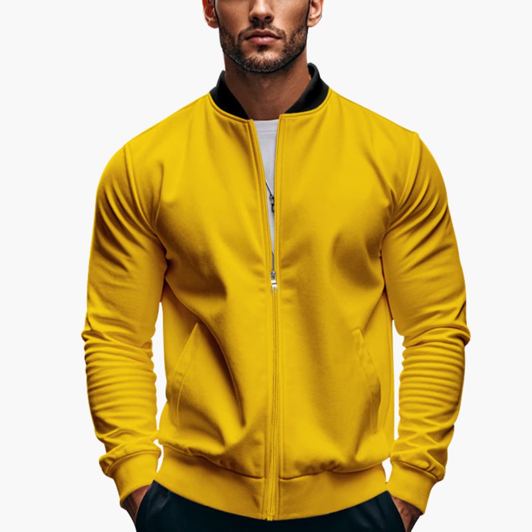 Men’s Elegant Bomber Jacket with Stand - Up Collar and Zipper