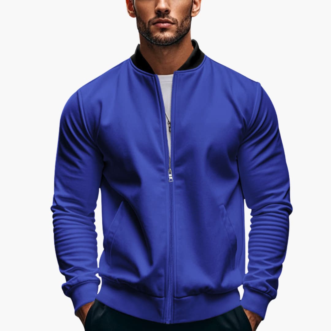 Men’s Elegant Bomber Jacket with Stand - Up Collar and Zipper