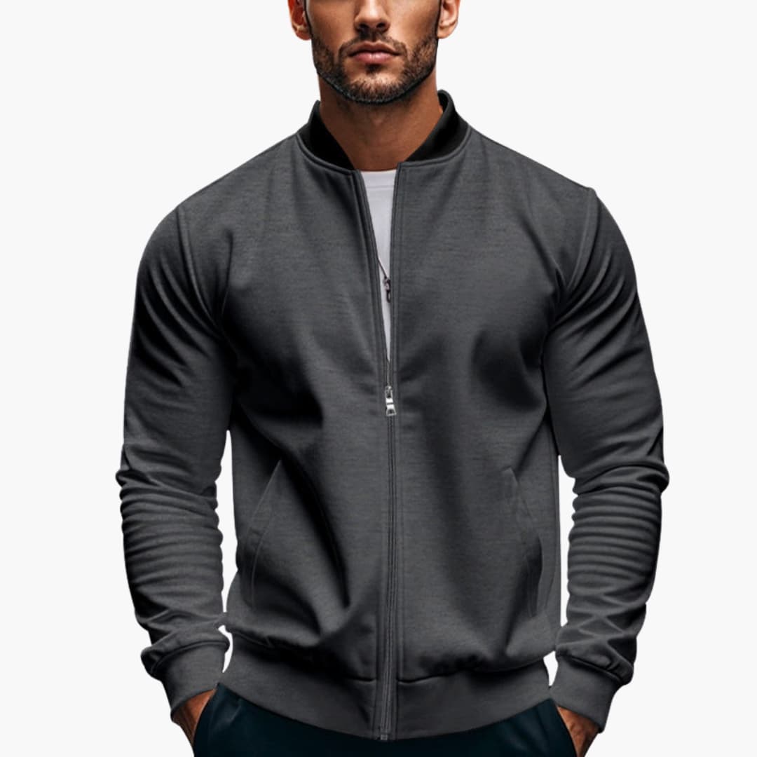 Men’s Elegant Bomber Jacket with Stand - Up Collar and Zipper