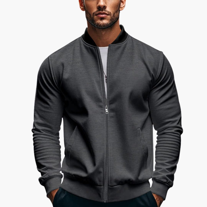 Men’s Elegant Bomber Jacket with Stand - Up Collar and Zipper