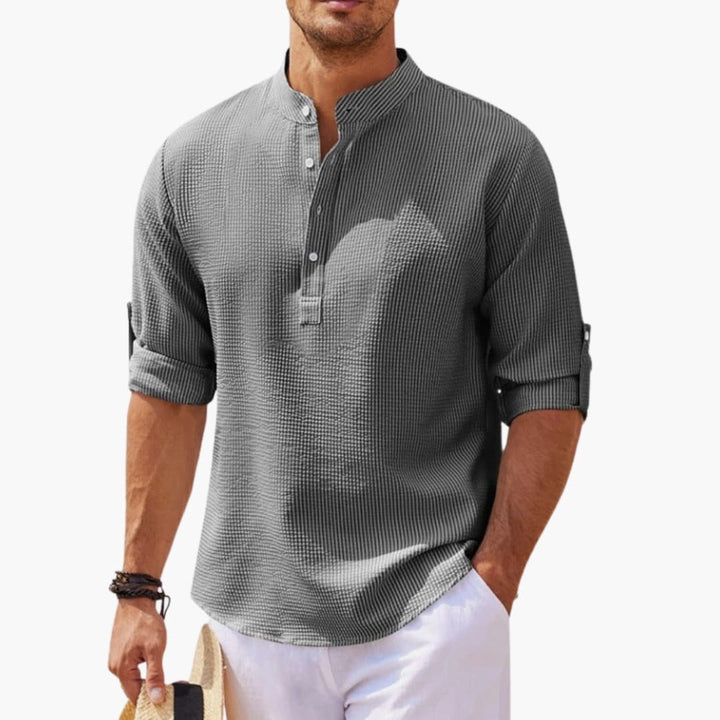 Men’s Henley Shirt with Button Placket and Rolled Sleeves