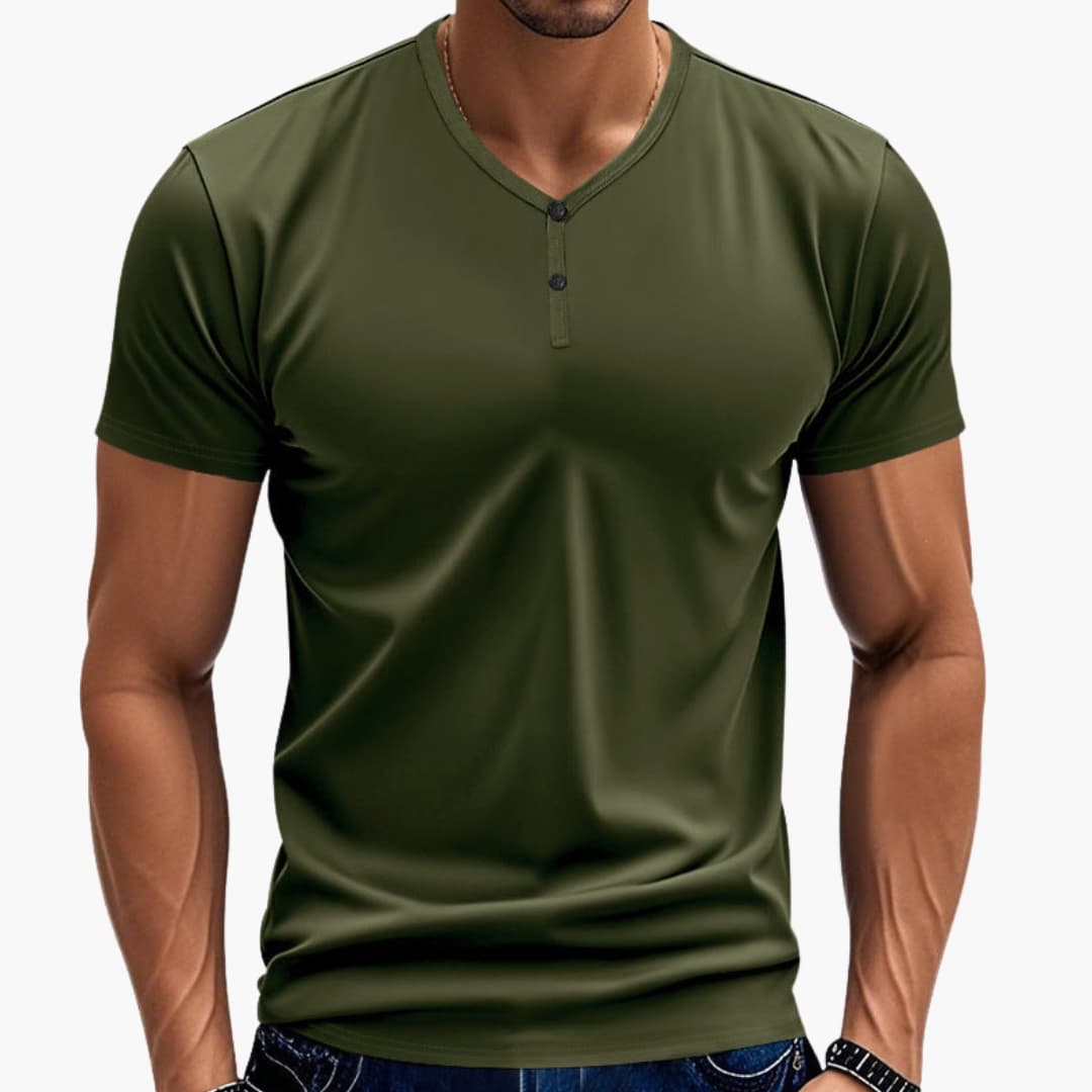 Men’s Henley T-Shirt with Textured V Neck and Buttons