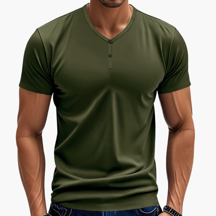 Men’s Henley T-Shirt with Textured V Neck and Buttons