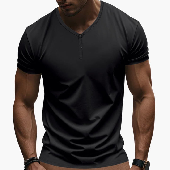 Men’s Henley T-Shirt with Textured V Neck and Buttons