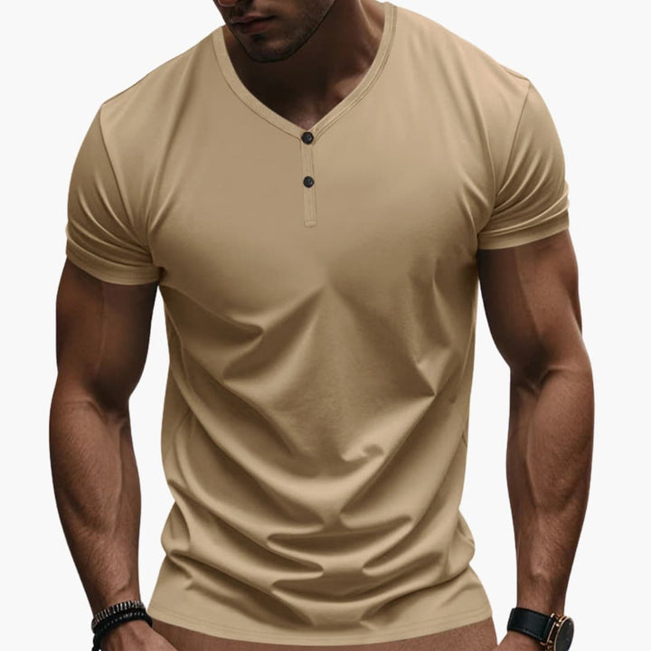 Men’s Henley T-Shirt with Textured V Neck and Buttons