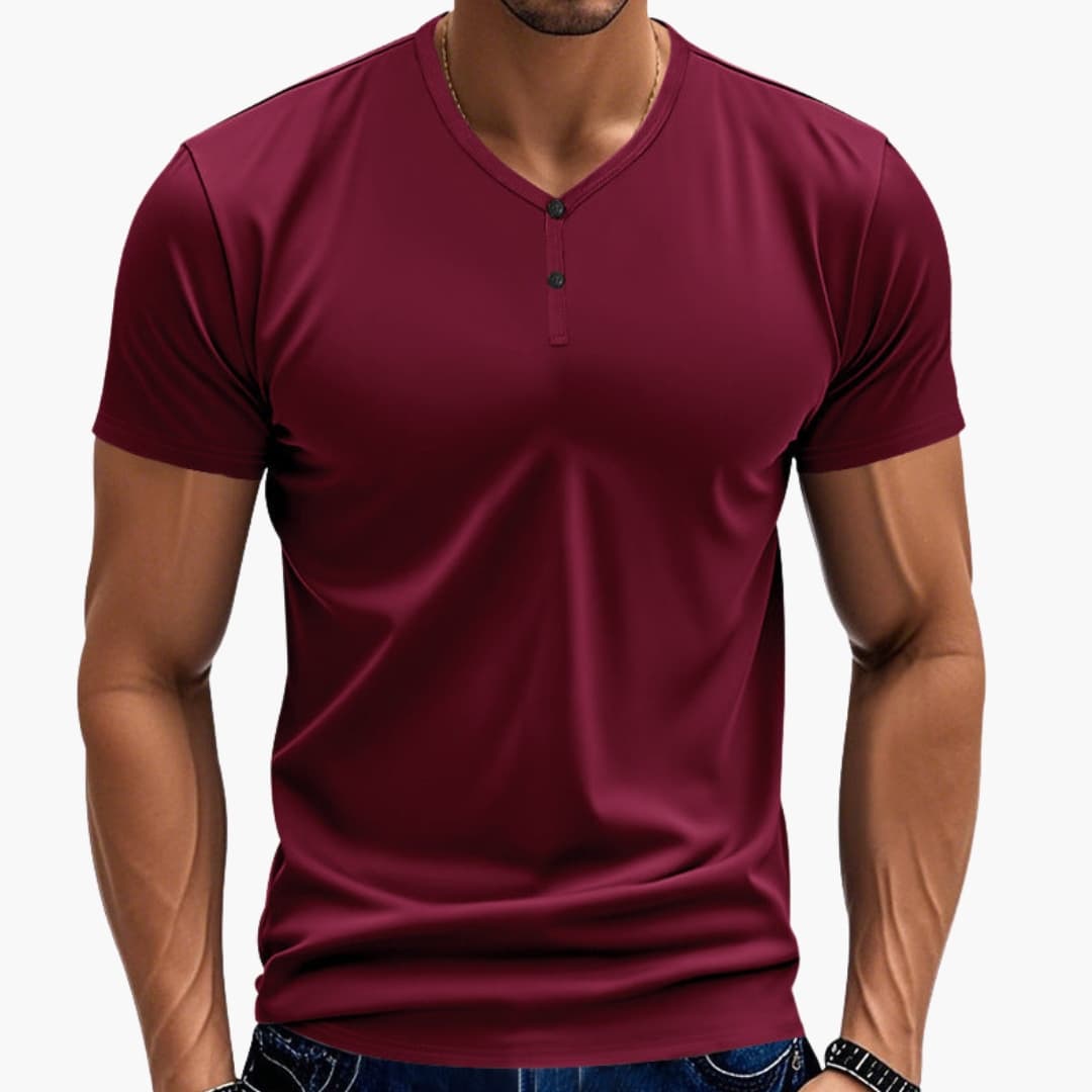 Men’s Henley T-Shirt with Textured V Neck and Buttons