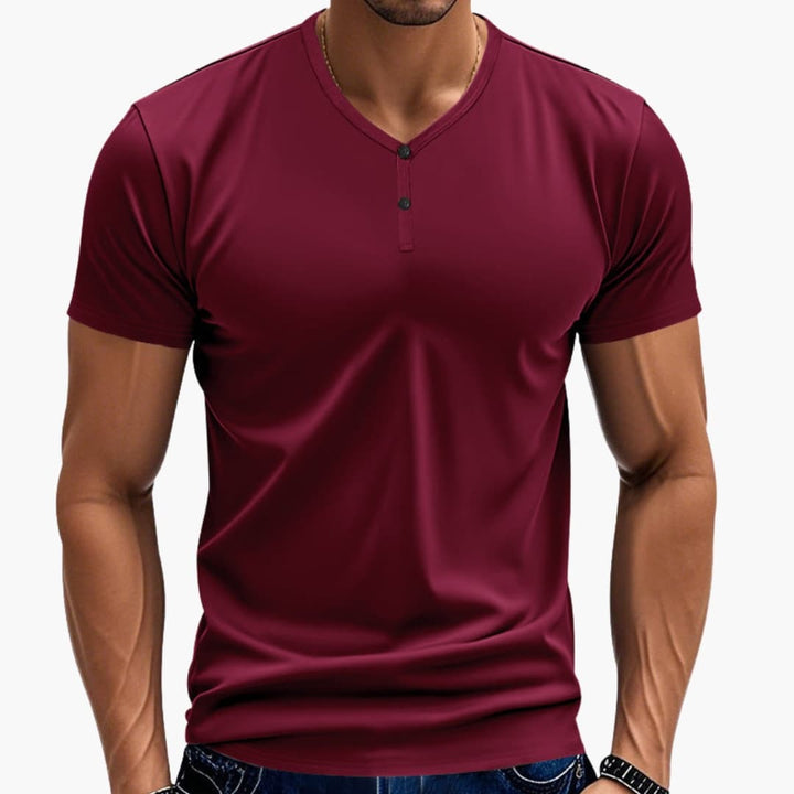 Men’s Henley T-Shirt with Textured V Neck and Buttons
