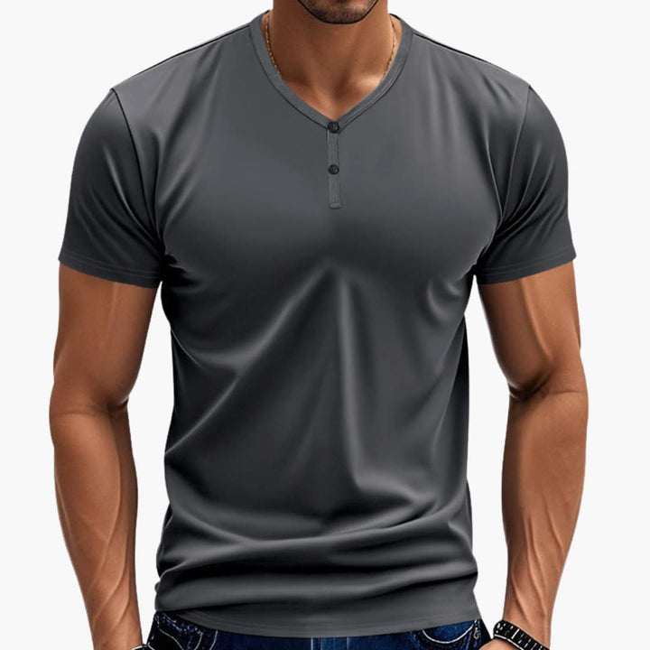 Men’s Henley T-Shirt with Textured V Neck and Buttons