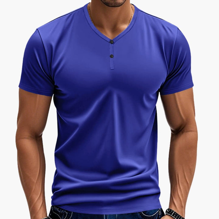 Men’s Henley T-Shirt with Textured V Neck and Buttons