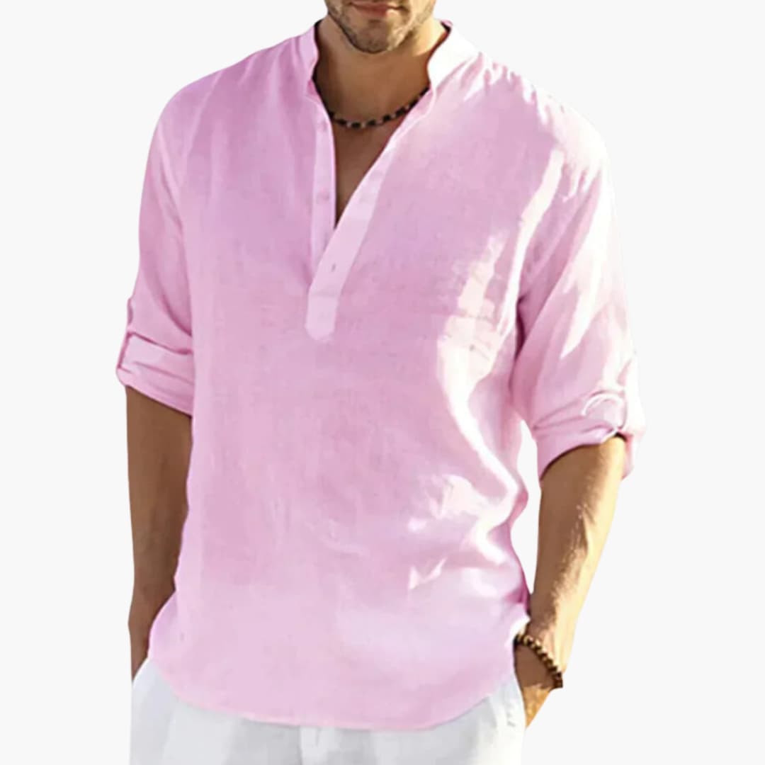 Men’s Long Sleeve Button-Down Shirt with Classic Collar – Plain Woven Dress Shirt